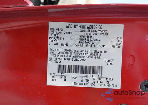 2005 Ford Explorer Sport Trac Adrenalin/Xls/Xlt из США, поврежденный, VIN 1FMZU77K15UB72965